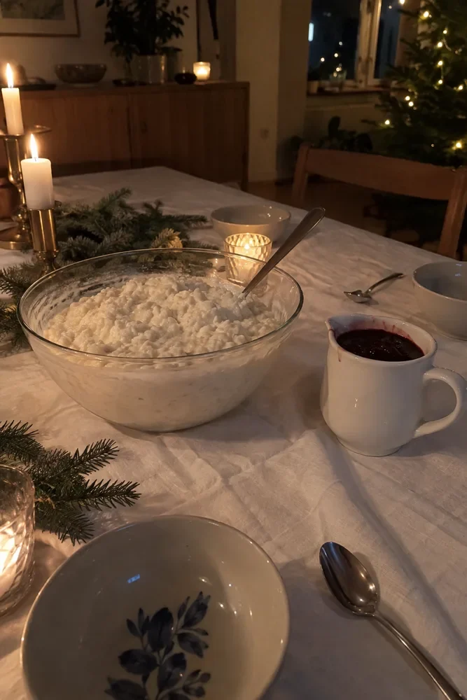 Riisivanukas ja kirsikkakastike joulupöydässä